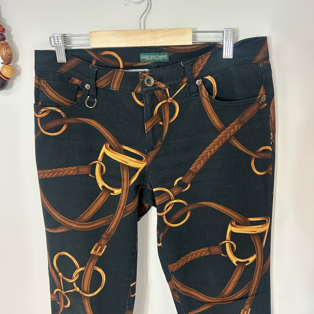 Beautiful Ralph Lauren Black Straight-Leg Jeans with Bridle Print❤️10/L - Picture 2 of 11